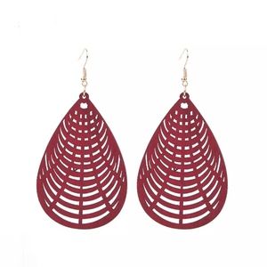 NEW African Wooden Water Drop Earrings- Red